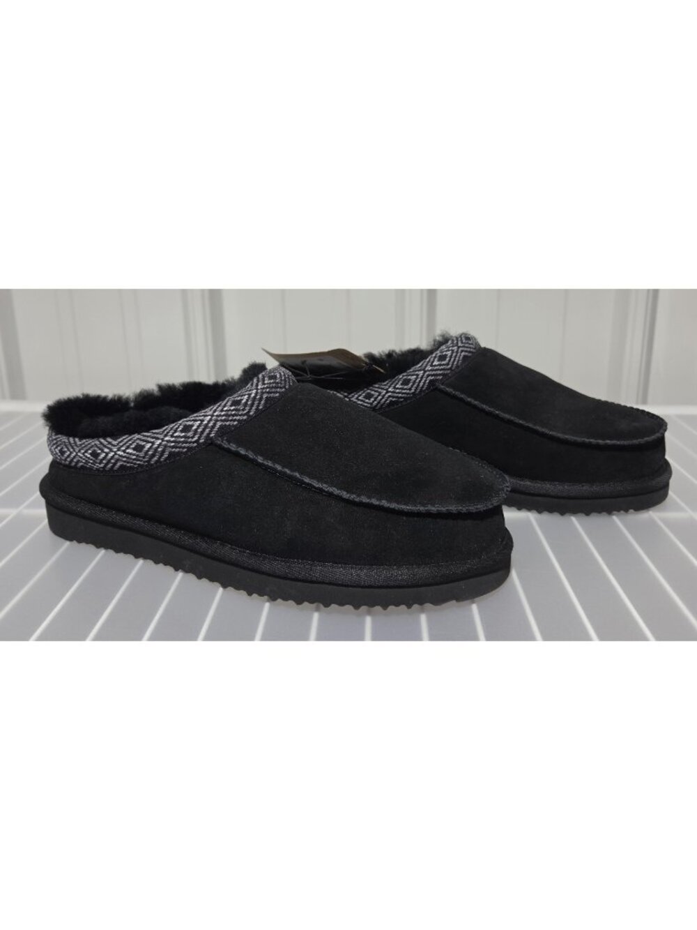 Dluxe by Dearfoams Lith Black Genuine Suede Shearling Lined Slippers -- Men's 7